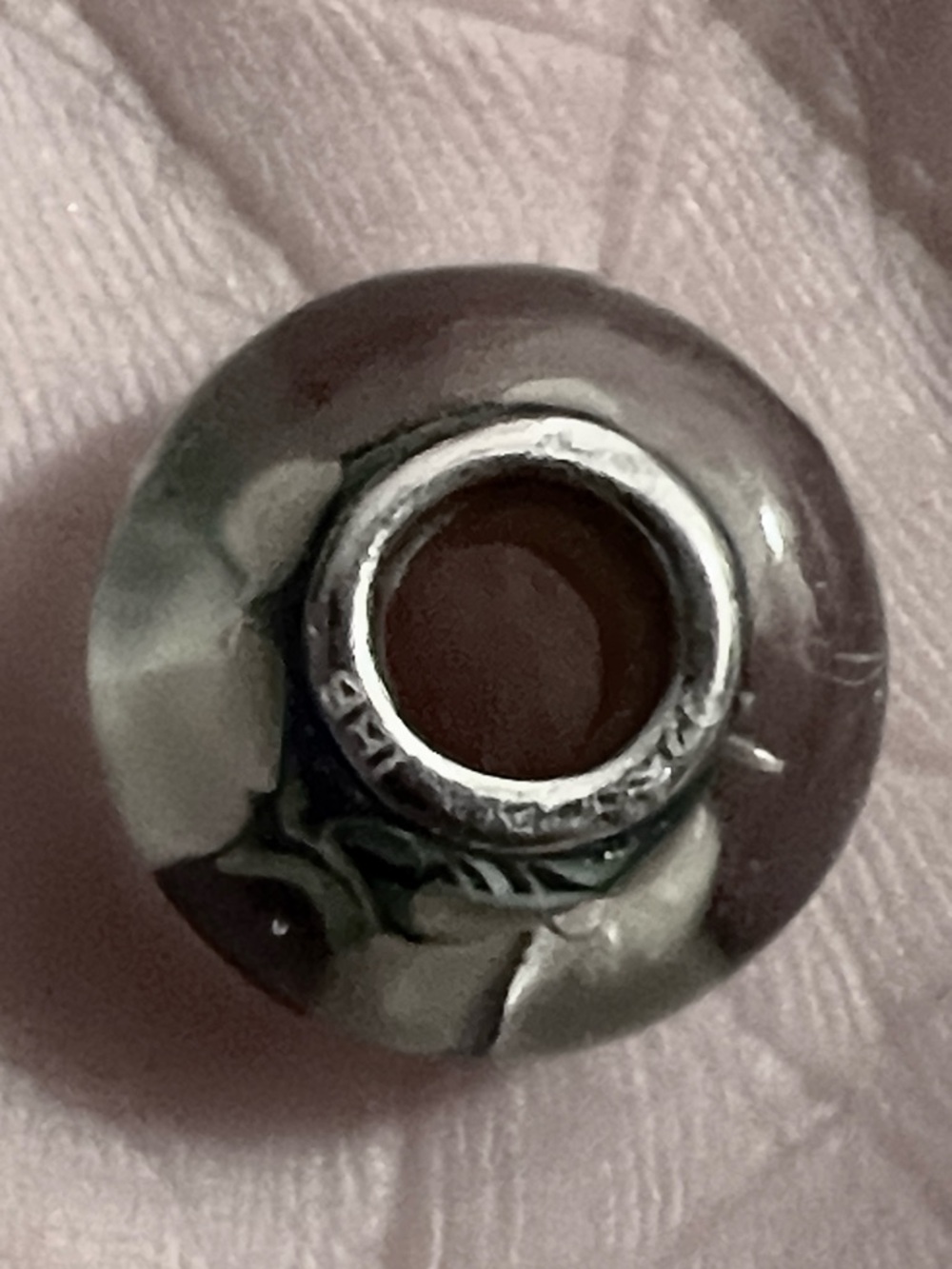 LK NW 🌸 STAMPED 925 THAI STERLING SILVER BLUE & GREEN FLORAL GLASS BEAD CHARM - Picture 7 of 10
